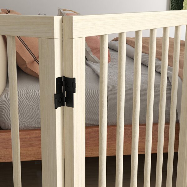 PawHut Cancelletto di Sicurezza Modulabile Pieghevole per Cani con Piede di Supporto, in Legno Massiccio, 206x35,5x76 cm, Color Legno Naturale | Aosom Italy