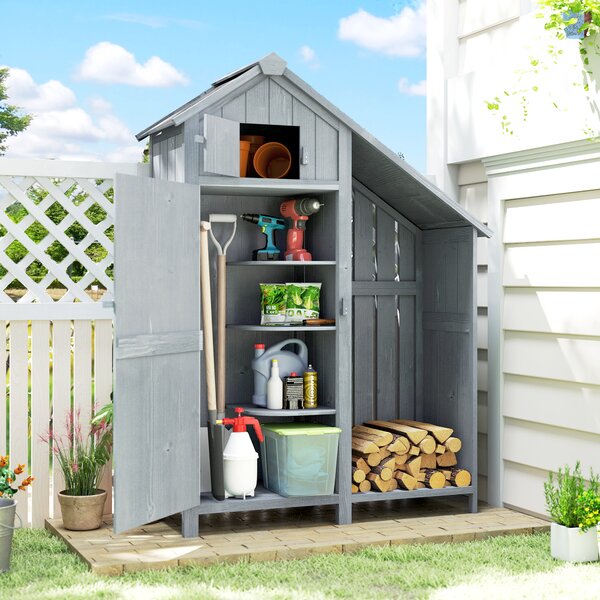Outsunny Armadio da Giardino con Tetto in Asfalto, Resistente alle Intemperie, in Legno, 129x51,5x180 cm, Grigio | Aosom Italy
