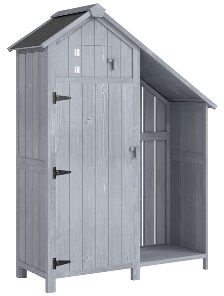 Outsunny Armadio da Giardino con Tetto in Asfalto, Resistente alle Intemperie, in Legno, 129x51,5x180 cm, Grigio | Aosom Italy