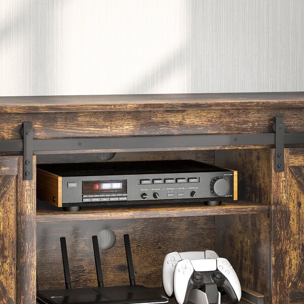 HOMCOM Mobile TV Basso per TV fino a 152,4 cm con 6 Scomparti e 2 Porte Scorrevoli, Design Industriale, 43x31x86 cm, Marrone e Nero | Aosom Italy