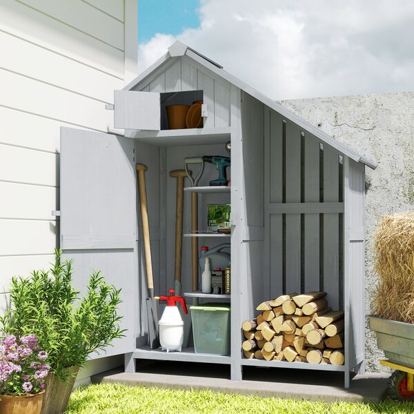 Outsunny Armadio da Giardino con Tetto in Asfalto, Resistente alle Intemperie, in Legno, 129x51,5x180 cm, Grigio | Aosom Italy