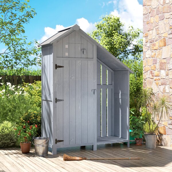 Outsunny Armadio da Giardino con Tetto in Asfalto, Resistente alle Intemperie, in Legno, 129x51,5x180 cm, Grigio | Aosom Italy