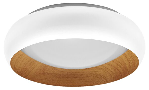 LEDVANCE ORBIS Livia Plafoniera LED con anello in metallo, decorazione bianco/legno, 16W, 750lm, 3000K, 300mm, 830 friendly warm white, dimmerabile in 3 fasi con un clic, IP20, viti/spine incluse