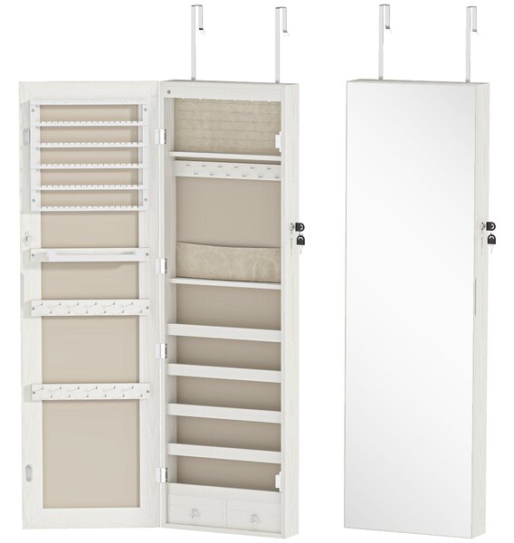 HOMCOM Armadio Portagioie con Luce LED e Specchio Montabile a Parete o su Porta, 37x10x120 cm, Bianco | Aosom Italy