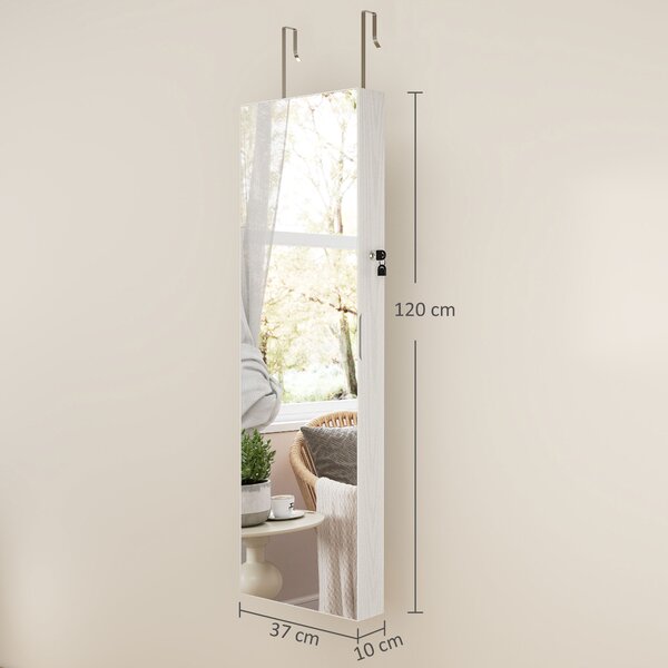 HOMCOM Armadio Portagioie con Luce LED e Specchio Montabile a Parete o su Porta, 37x10x120 cm, Bianco | Aosom Italy