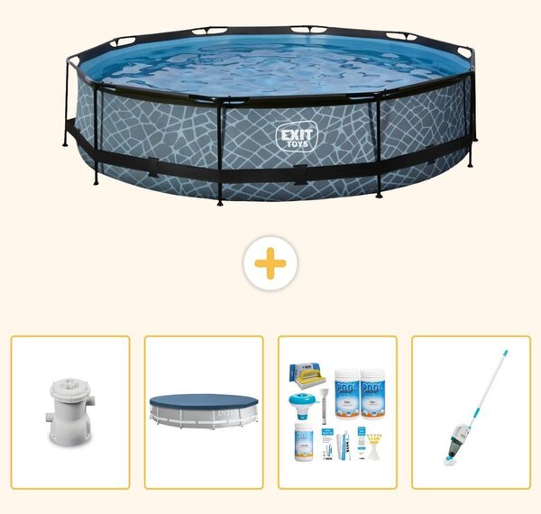 Piscina a sfioro "Exit Pool Rund" - Design effetto pietra - 360x76 cm - 5 pezzi - Modello SCB19
