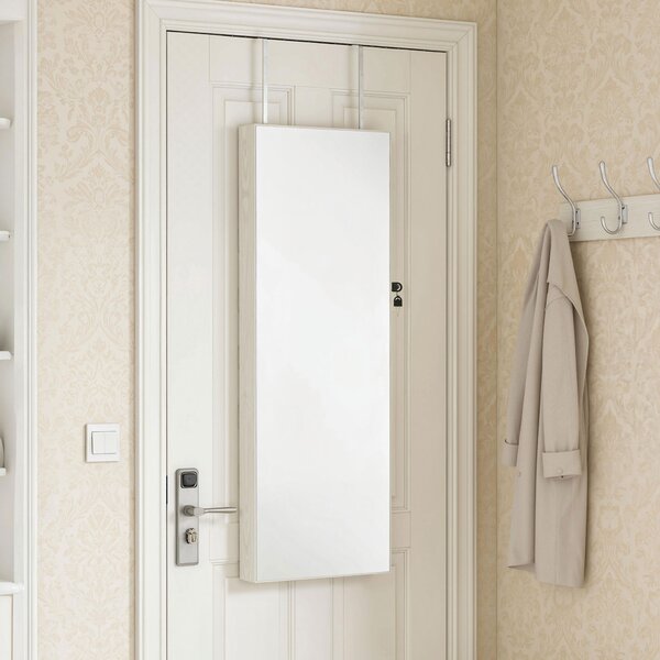 HOMCOM Armadio Portagioie con Luce LED e Specchio Montabile a Parete o su Porta, 37x10x120 cm, Bianco | Aosom Italy