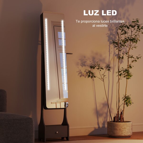 HOMCOM Armadio Portagioie con Luci LED di Spegnimento Automatico, con Specchio a Tutta Altezza di Angolazione Regolabile, Grigio | Aosom Italy