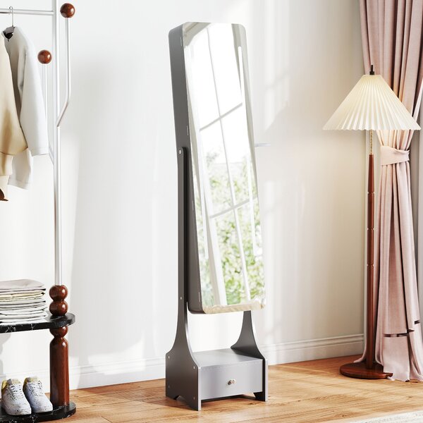 HOMCOM Armadio Portagioie con Luci LED di Spegnimento Automatico, con Specchio a Tutta Altezza di Angolazione Regolabile, Grigio | Aosom Italy