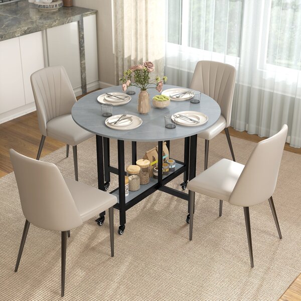 HOMCOM Tavolo da Pranzo Pieghevole con Ruote e Ripiano Aperto, Tavolo da Cucina per Spazi Ridotti, 100x100x75 cm, Grigio Cemento | Aosom Italy