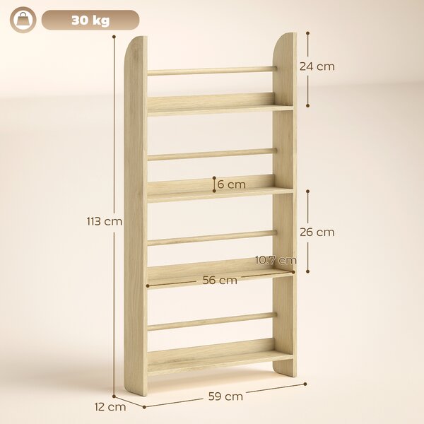 HOMCOM Libreria da Parete con 4 Ripiani per Casa e Ufficio, in Legno, 59x12x113 cm, Color Naturale | Aosom Italy