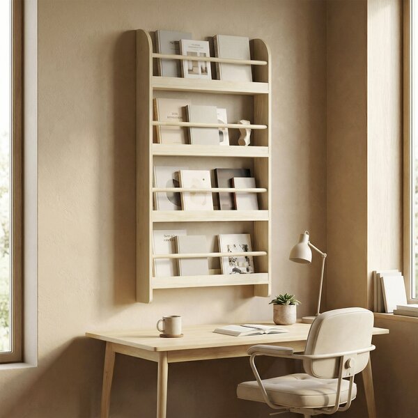HOMCOM Libreria da Parete con 4 Ripiani per Casa e Ufficio, in Legno, 59x12x113 cm, Color Naturale | Aosom Italy