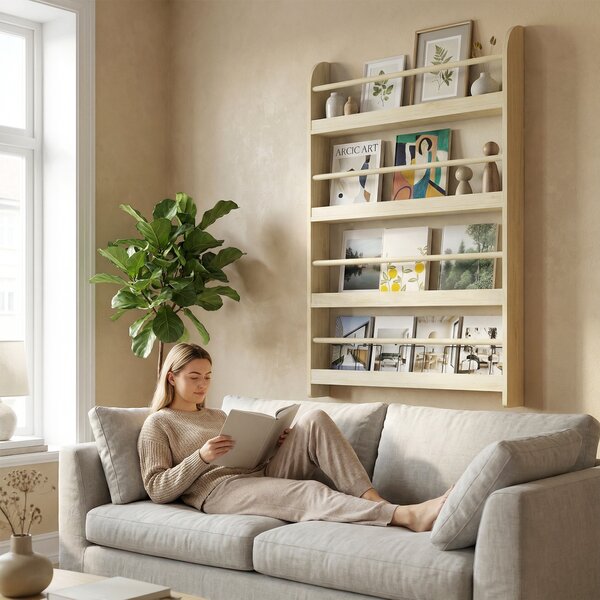 HOMCOM Libreria da Parete con 4 Ripiani per Casa e Ufficio, in Legno, 59x12x113 cm, Color Naturale | Aosom Italy