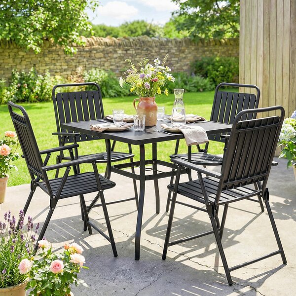 Outsunny Set di 4 Sedie da Giardino Pieghevoli per Esterno con Braccioli, Schienale e Seduta, Struttura Metallica, 55x63x93 cm, Nero | Aosom Italy
