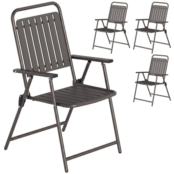 Outsunny Set di 4 Sedie Pieghevoli da Giardino con Braccioli, Schienale e Seduta, Telaio Metallico, 55x63x93 cm, Marrone | Aosom Italy