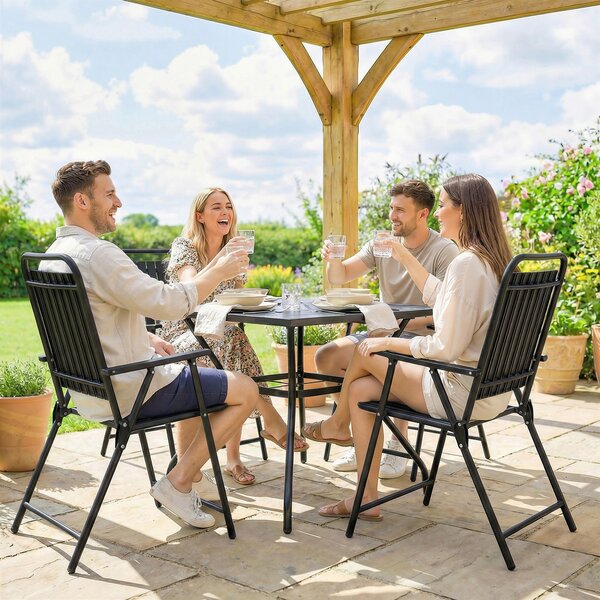 Outsunny Set di 4 Sedie da Giardino Pieghevoli per Esterno con Braccioli, Schienale e Seduta, Struttura Metallica, 55x63x93 cm, Nero | Aosom Italy