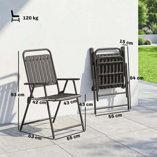 Outsunny Set di 4 Sedie Pieghevoli da Giardino con Braccioli, Schienale e Seduta, Telaio Metallico, 55x63x93 cm, Marrone | Aosom Italy