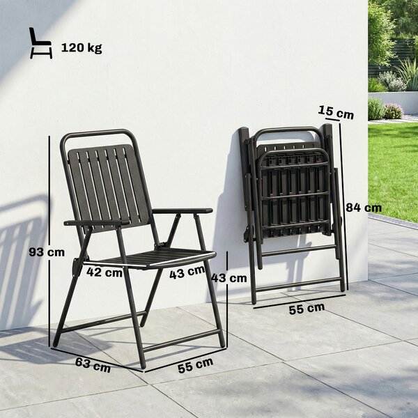 Outsunny Set di 4 Sedie da Giardino Pieghevoli per Esterno con Braccioli, Schienale e Seduta, Struttura Metallica, 55x63x93 cm, Nero | Aosom Italy