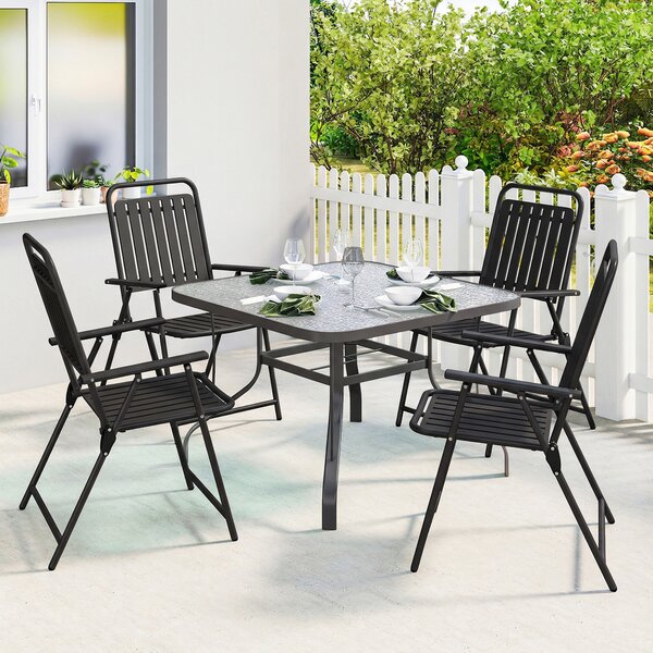 Outsunny Set di 4 Sedie da Giardino Pieghevoli per Esterno con Braccioli, Schienale e Seduta, Struttura Metallica, 55x63x93 cm, Nero | Aosom Italy