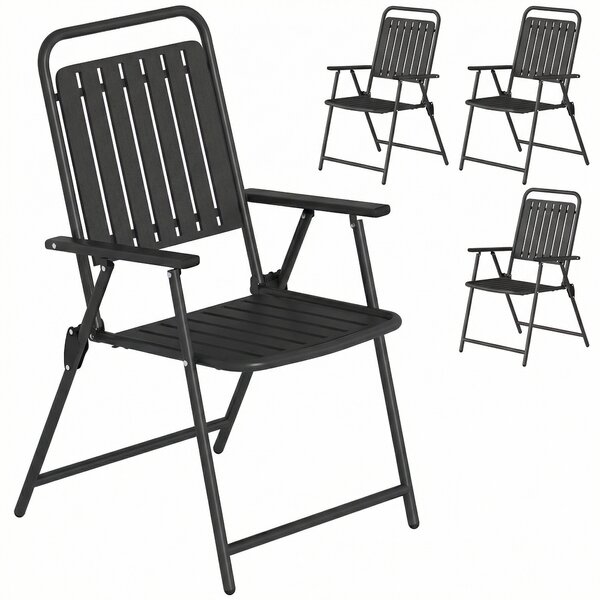 Outsunny Set di 4 Sedie da Giardino Pieghevoli per Esterno con Braccioli, Schienale e Seduta, Struttura Metallica, 55x63x93 cm, Nero | Aosom Italy