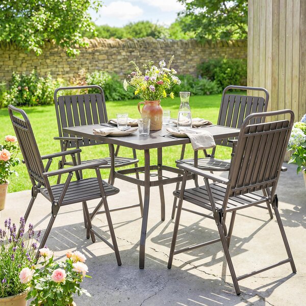 Outsunny Set di 4 Sedie Pieghevoli da Giardino con Braccioli, Schienale e Seduta, Telaio Metallico, 55x63x93 cm, Marrone | Aosom Italy