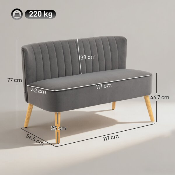 HOMCOM Divano Retrodesign a 2 Posti con Gambe in Legno, 117x56,5x77 cm, Grigio Scuro | Aosom Italy