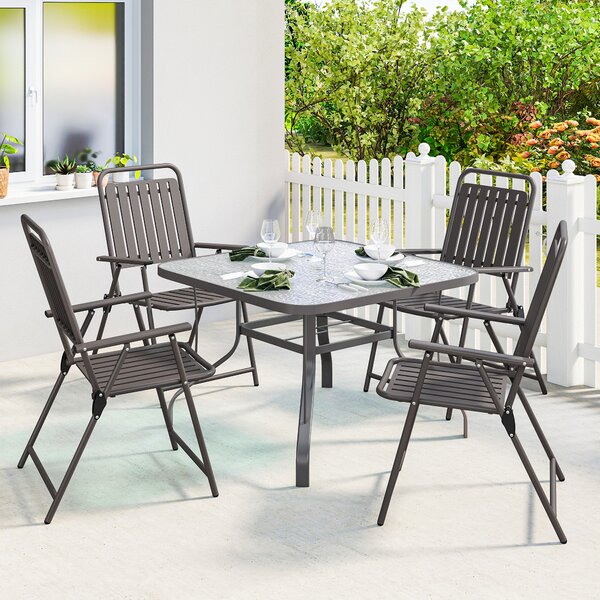 Outsunny Set di 4 Sedie Pieghevoli da Giardino con Braccioli, Schienale e Seduta, Telaio Metallico, 55x63x93 cm, Marrone | Aosom Italy