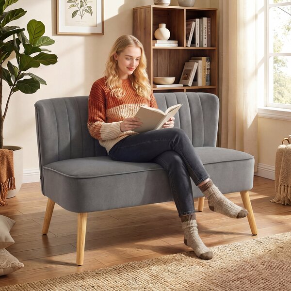 HOMCOM Divano Retrodesign a 2 Posti con Gambe in Legno, 117x56,5x77 cm, Grigio Scuro | Aosom Italy
