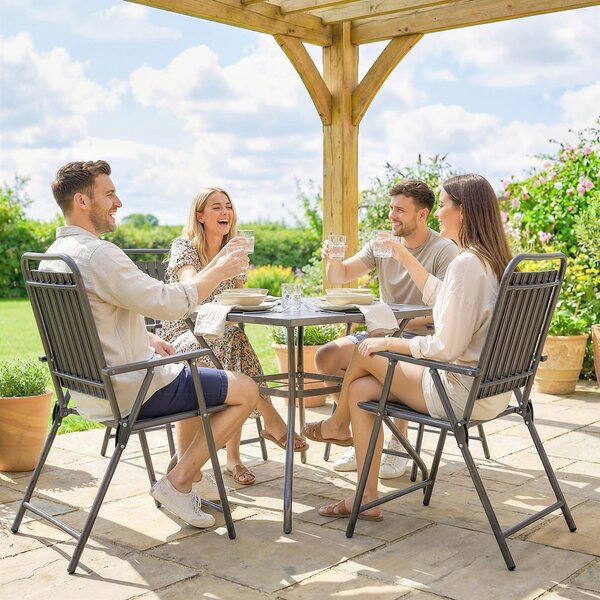 Outsunny Set di 4 Sedie Pieghevoli da Giardino con Braccioli, Schienale e Seduta, Telaio Metallico, 55x63x93 cm, Marrone | Aosom Italy