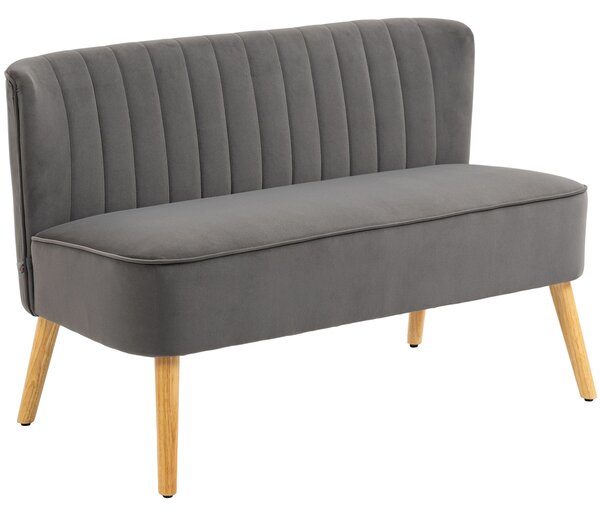 HOMCOM Divano Retrodesign a 2 Posti con Gambe in Legno, 117x56,5x77 cm, Grigio Scuro | Aosom Italy