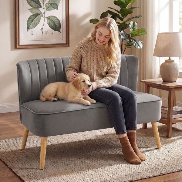HOMCOM Divano Retrodesign a 2 Posti con Gambe in Legno, 117x56,5x77 cm, Grigio Scuro | Aosom Italy