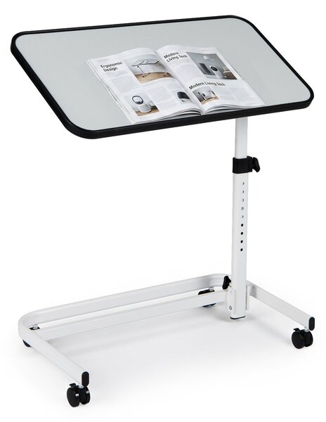 Costway Tavolino da letto con ruote regolabile e inclinabile con barra, Tavolino servitore letto multiuso Bianco