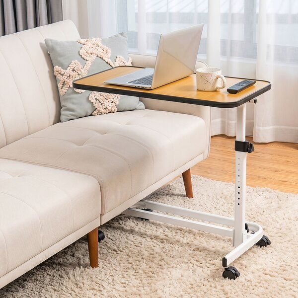 Costway Tavolino da letto con ruote regolabile e inclinabile con barra, Tavolino servitore letto multiuso Naturale