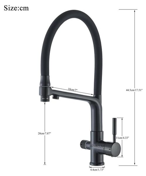Rubinetto da cucina - Rubinetto estraibile - Beccuccio con filtro per acqua potabile - 2 tipi di getto - Orientabile a 360° - Miscelatore a due manette caldo/freddo - Installazione a foro singolo - Nero opaco