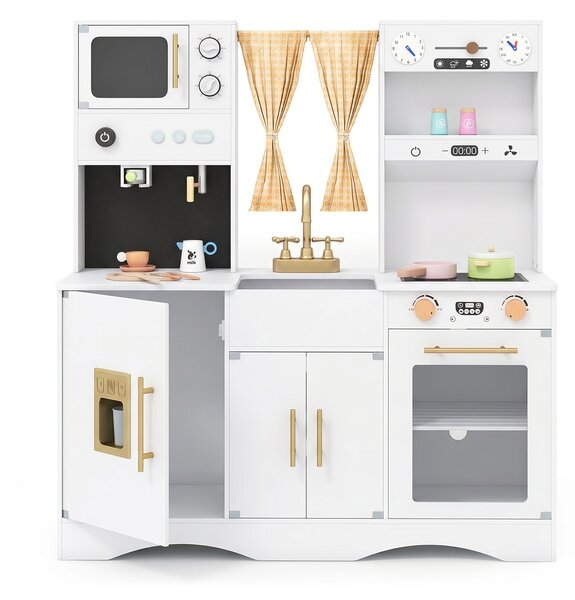 Costway Set da cucina per bambini con microonde macchina del caffè, Cucina giocattolo in legno per piccoli chef 3+ anni Bianco