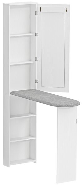 HOMCOM Mobile Asse da Stiro Pieghevole a 6 Ripiani con Specchio e 2 Ganci, in Legno e Poliestere, 107x35x174 cm, Bianco | Aosom Italy