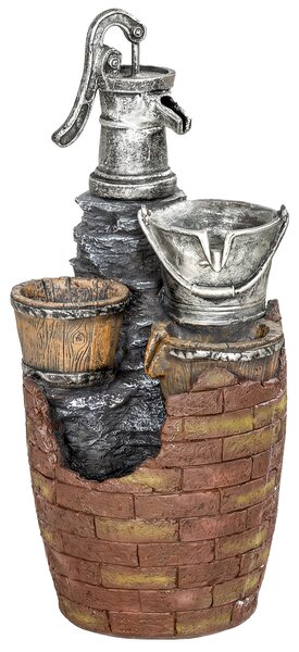 Outsunny Fontana a 4 Livelli con Illuminazione LED, Fioriera e Pompa Regolabile, Stile Rustico, 34x31x76 cm, Marrone Rustico e Grigio | Aosom Italy