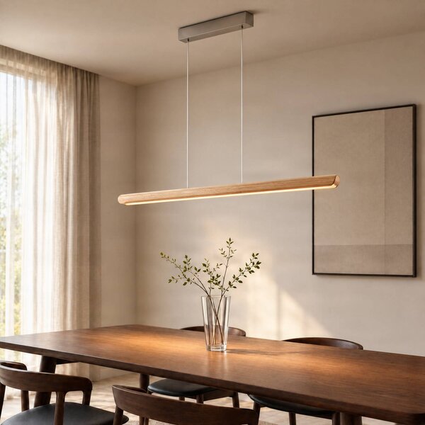 Lampada a sospensione Callahan Lucande, Legno chiaro, Soggiorno / Sala da pranzo, Legno, Moderno, Lampada a sospensione
