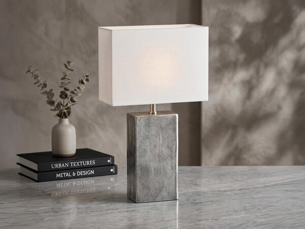 Lampada da tavolo, Amiens | 1x E27 max. 40,0 W (lampadina non inclusa) | color nichel anticato | paralume in tessuto | interno in lino bianco