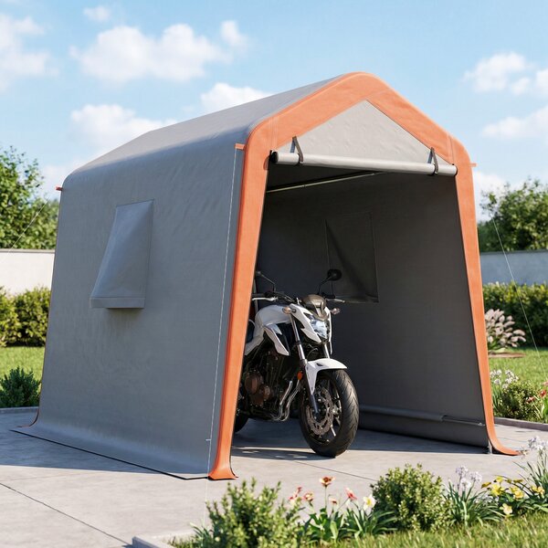 Outsunny Tenda Garage Portatile Impermeabile 2,4x1,8 m per Auto, Porta Avvolgibile con Cerniera, Grigio Chiaro | Aosom Italy