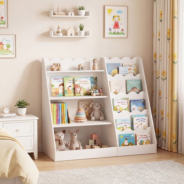 Costway Libreria montessoriana per bambini giocattoli per cameretta 90 x 40 x 80,5 cm, Scaffale porta libri antiribaltamento in Bianco
