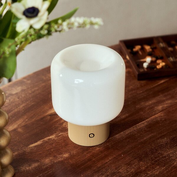 Lampada da tavolo a LED Katrin Palme Lucande, dimmerabile, Crema / Ambra, Soggiorno / Sala da pranzo, Vetro, Moderno, Lampada da tavolo LED