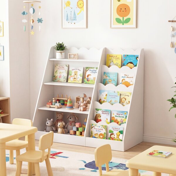 Costway Libreria montessoriana per bambini giocattoli per cameretta 90 x 40 x 80,5 cm, Scaffale porta libri antiribaltamento in Bianco