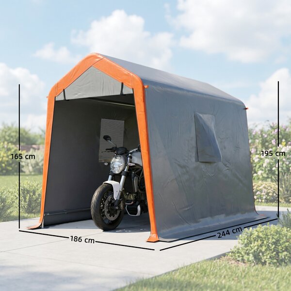Outsunny Tenda Garage Portatile Impermeabile 2,4x1,8 m per Auto, Porta Avvolgibile con Cerniera, Grigio Chiaro | Aosom Italy