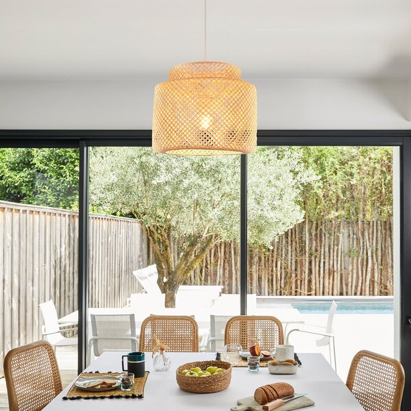 Lampada a sospensione COREP, Makassar, dimmerabile, Beige, Soggiorno, Bambù