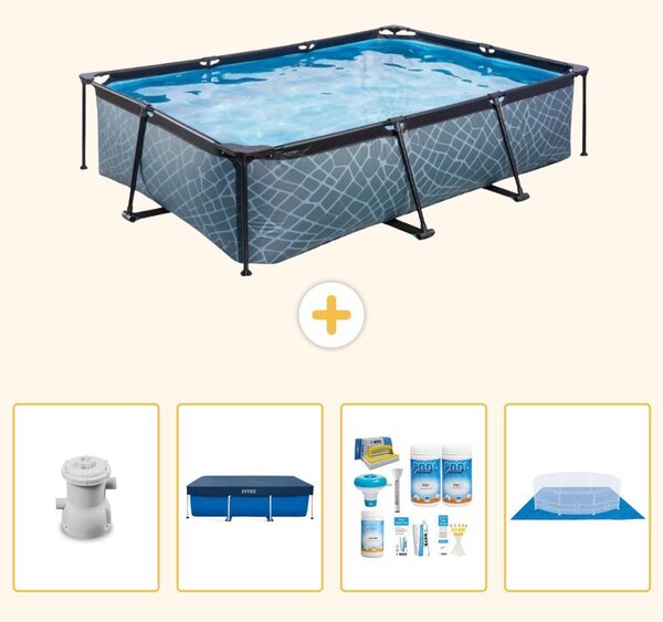 Piscina fuori terra rettangolare - aspetto pietra - 300x200x65 cm - 5 pezzi - SCB59