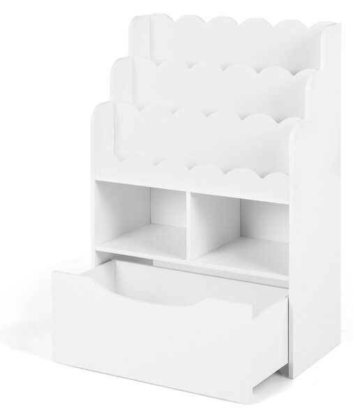 Costway Libreria per bambini con libreria a 3 ripiani 2 scomparti aperti e cassetto su ruote universali, Libreria per cameretta soggiorno e studio Bianco