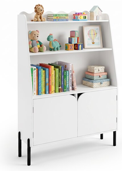 Costway Libreria montessori per bambini in legno 3 ripiani aperti 2 vani ante, Contenitore libri giocattoli cameretta asilo nido