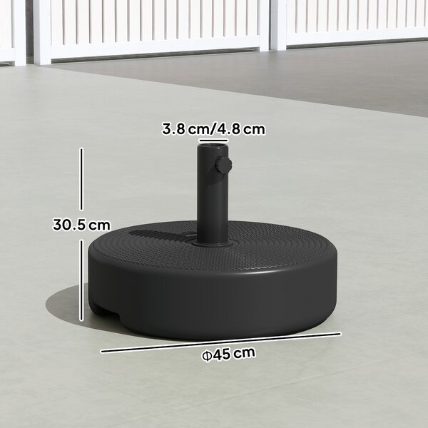 Outsunny Base per Ombrellone, Base Esterna Riempibile fino a 19kg con Sabbia o 15kg con Acqua, Ø45x30,5 cm, Nero | Aosom Italy