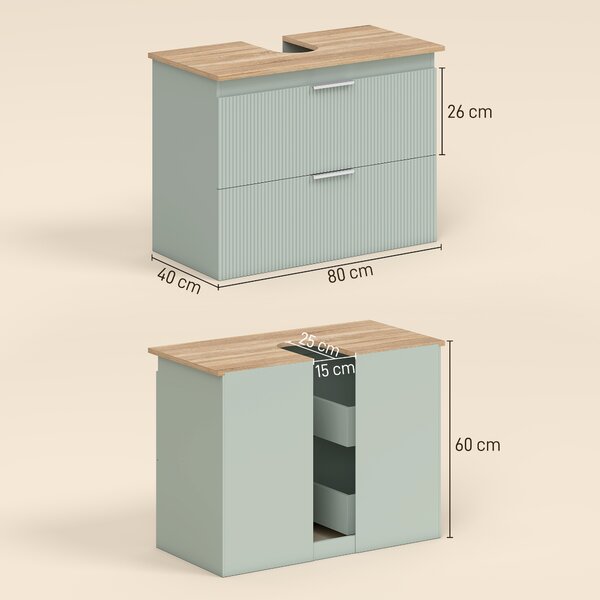 HOMCOM Mobile Sottolavabo con 2 Cassetti, Stile Moderno, 80x40x60 cm, Verde e Legno Naturale | Aosom Italy